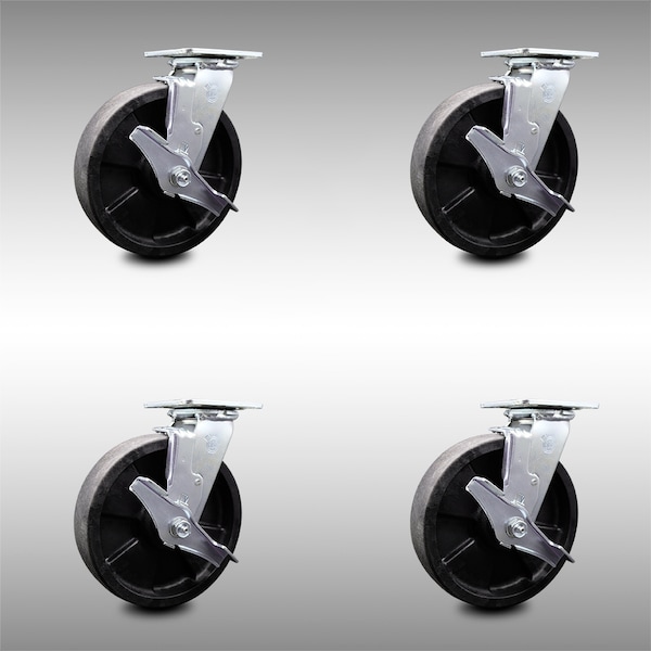 Service Caster 8 Inch SS Glass Filled Nylon Caster Set with Roller Bearings & Brake/Swivel Lock SCC-SS30S820-GFNR-TLB-BSL-4 - main